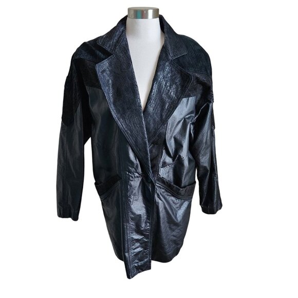 VTG 90s Global Identity G-III‎ Womens Genuine Leather Jacket M  Black Oversized - Picture 1 of 15